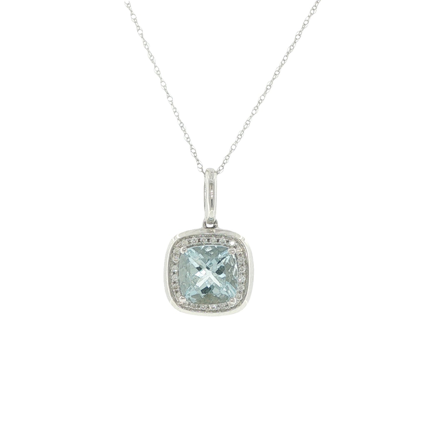 14K White Gold Aquamarine & Diamond Pendant