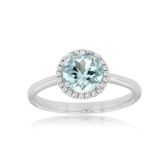 14K White Gold Aquamarine & Diamond Ring