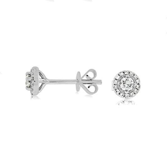14K White Gold Petit Diamond Halo Earrings