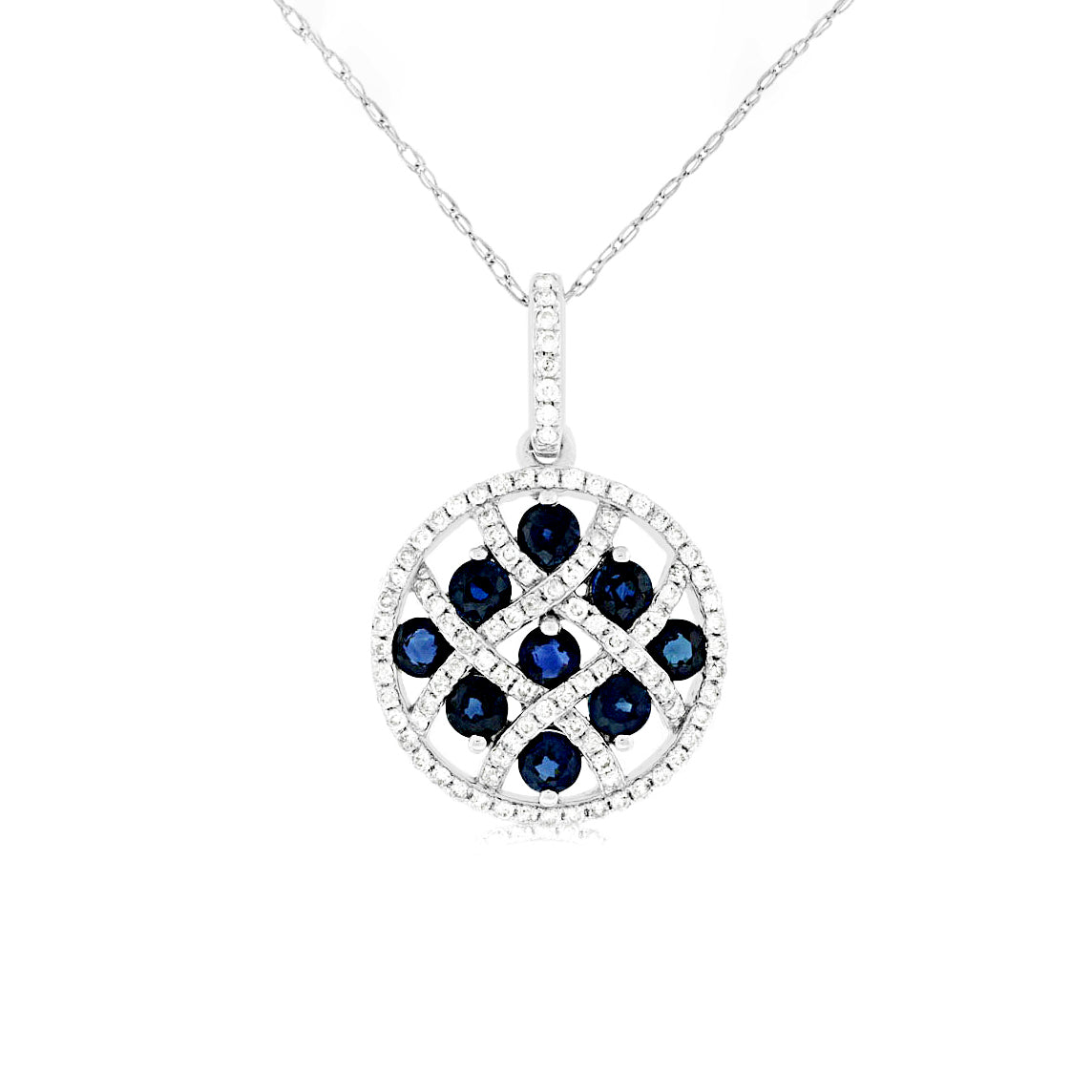 14K White Gold Sapphire & Diamond Pendant