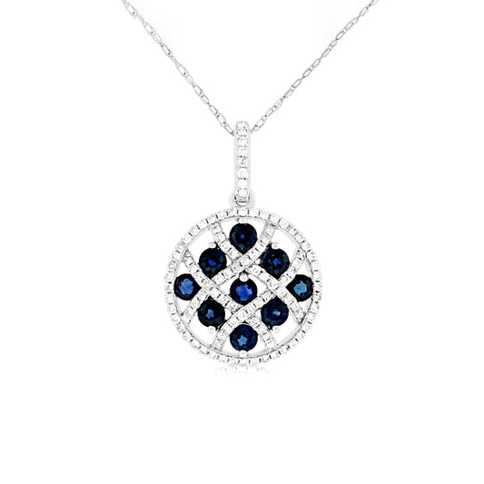 14K White Gold Sapphire & Diamond Pendant