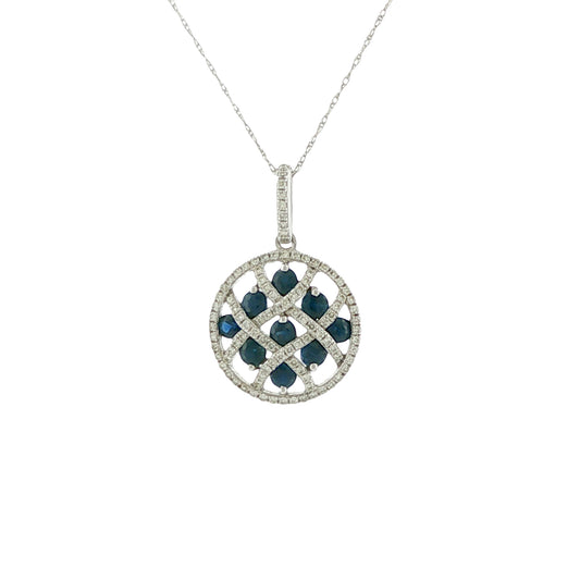 14K White Gold Sapphire & Diamond Pendant