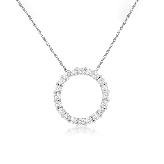 14K White Gold Diamond Circle Pendant