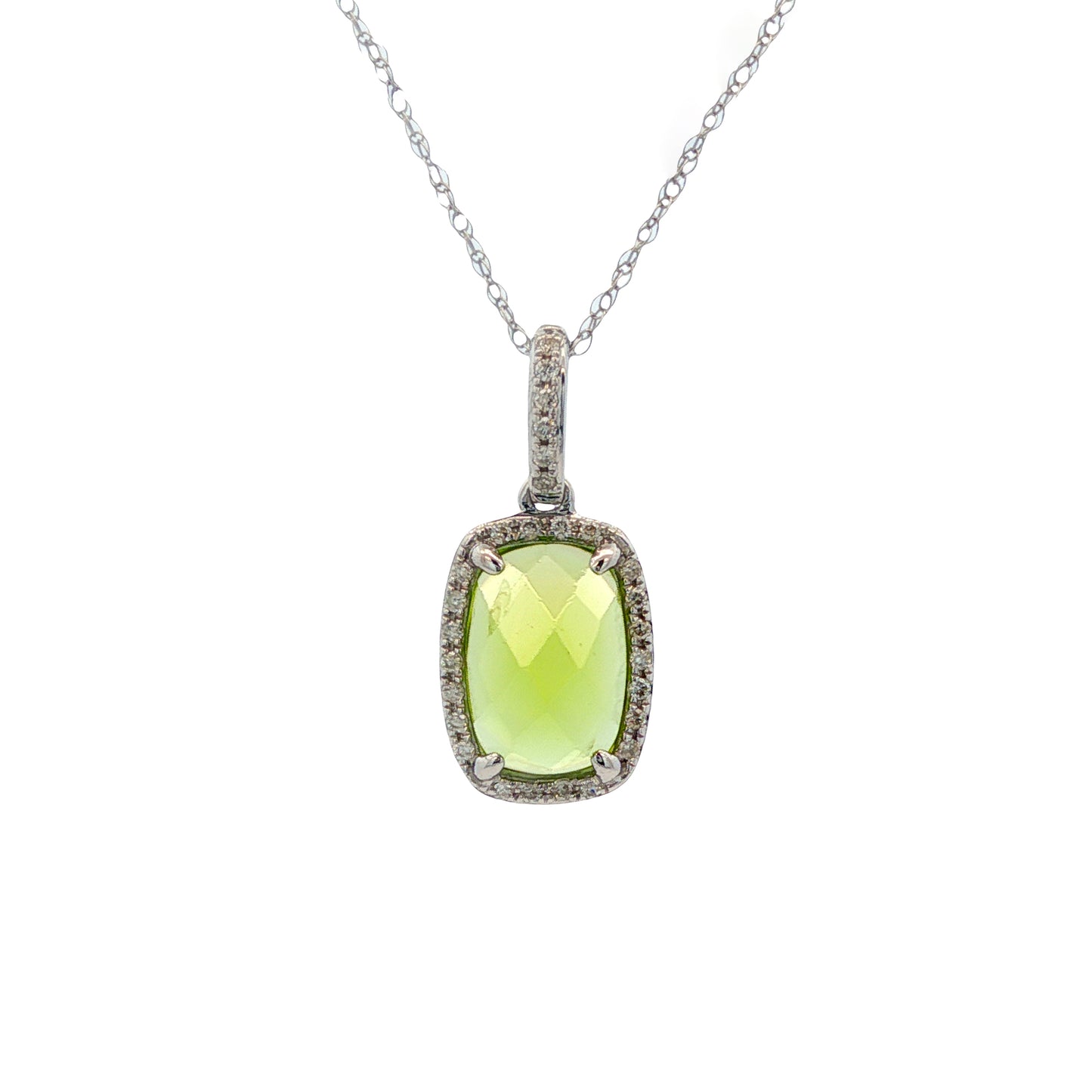 14K White Gold Peridot & Diamond Pendant