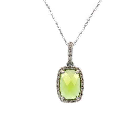 14K White Gold Peridot & Diamond Pendant