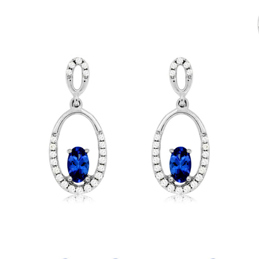 14K White Gold Tanzanite & Diamond Earrings