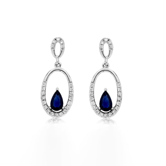 14K White Gold Sapphire & Diamond Earrings