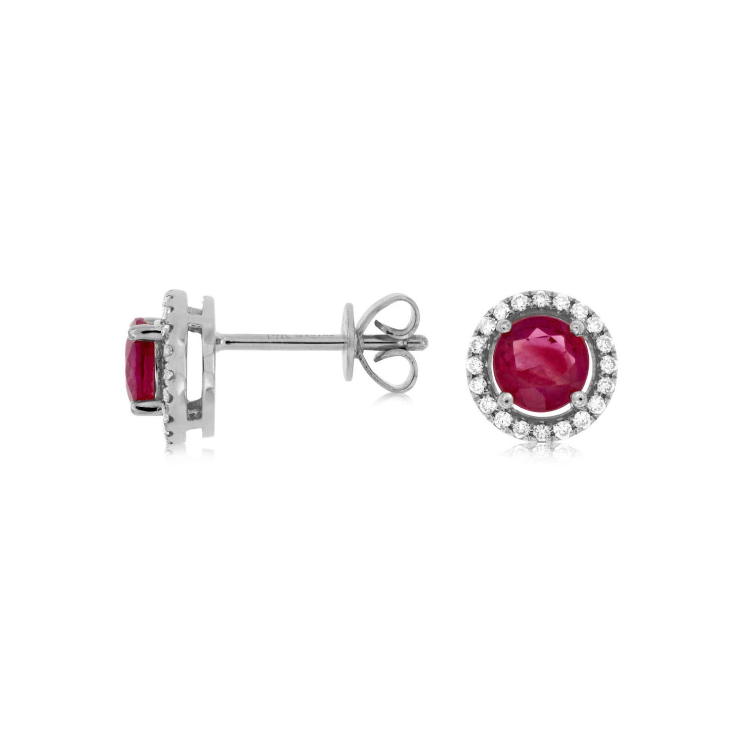 14K White Gold Ruby & Diamond Post Earrings