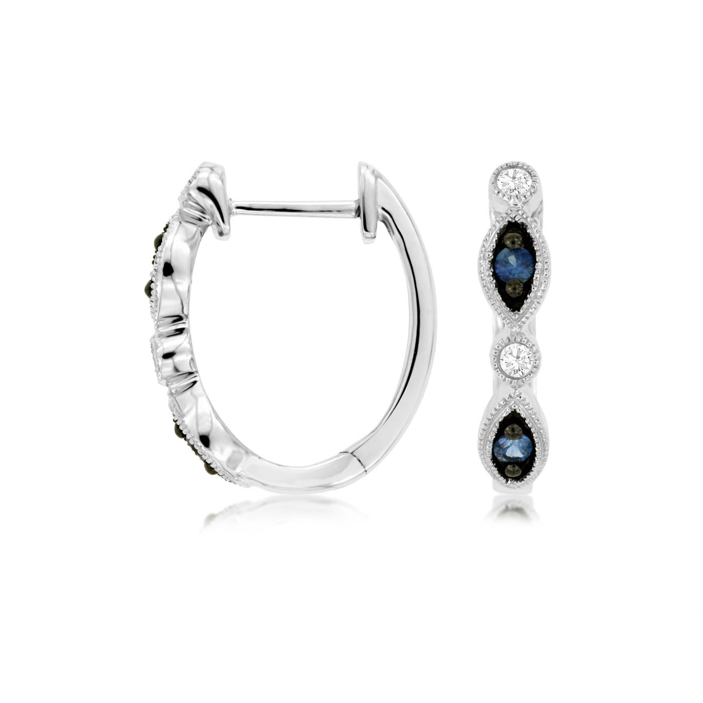 14K White Gold Sapphire & Diamond Hoop Earrings