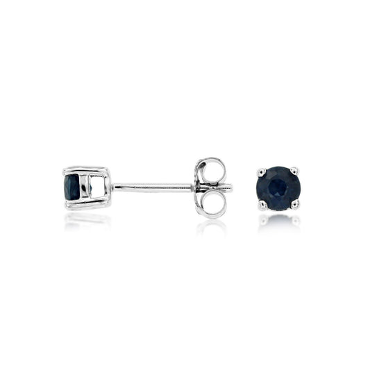 14K White Gold Round Sapphire Post Earrings