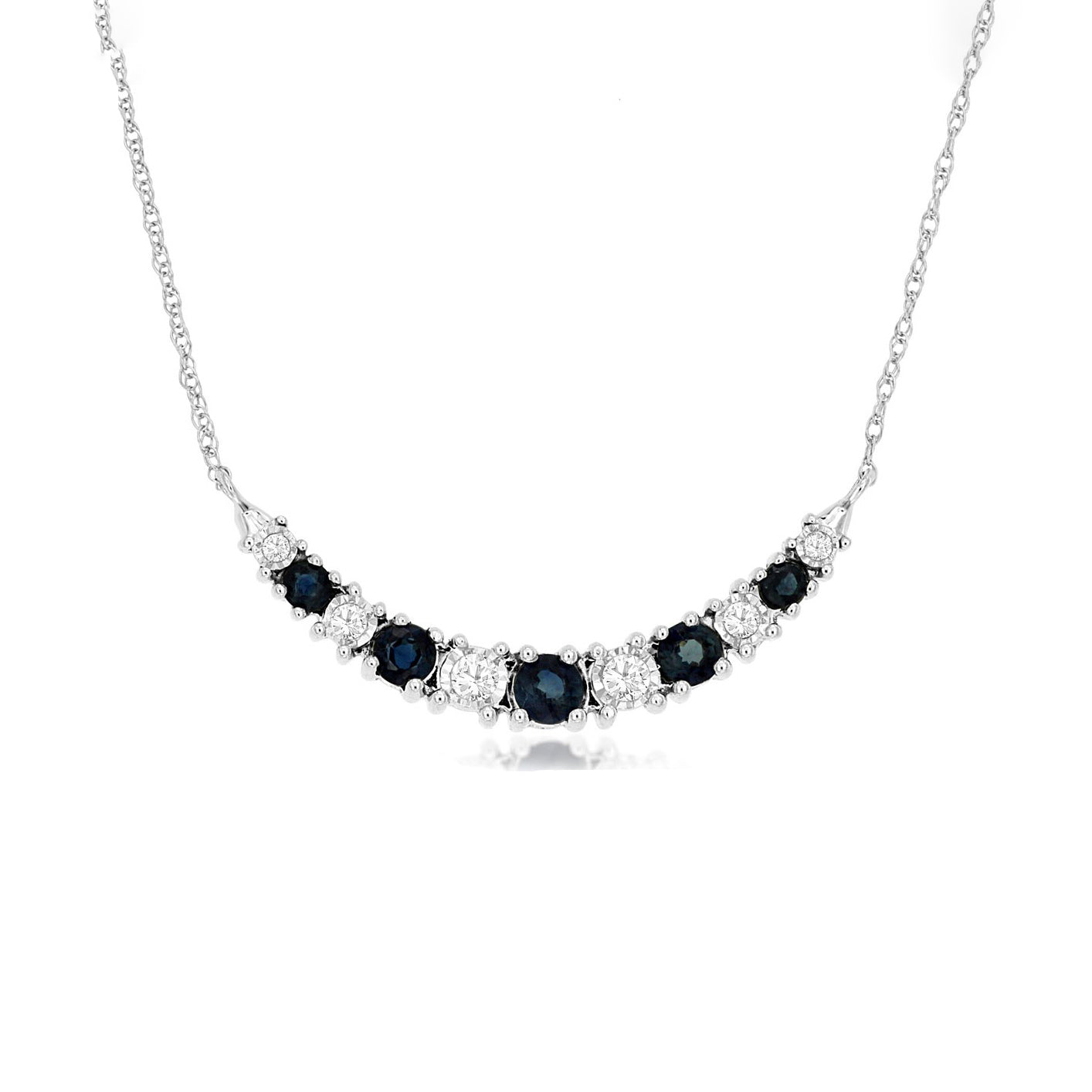 14K White Gold Sapphire & Diamond Pendant