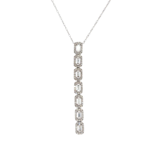 14K White Gold Baguette Diamond Drop Necklace