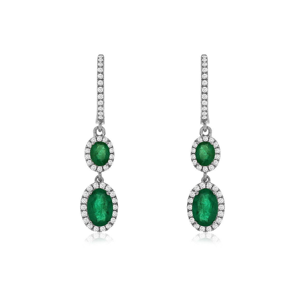 14K White Gold Emerald & Diamond Earrings