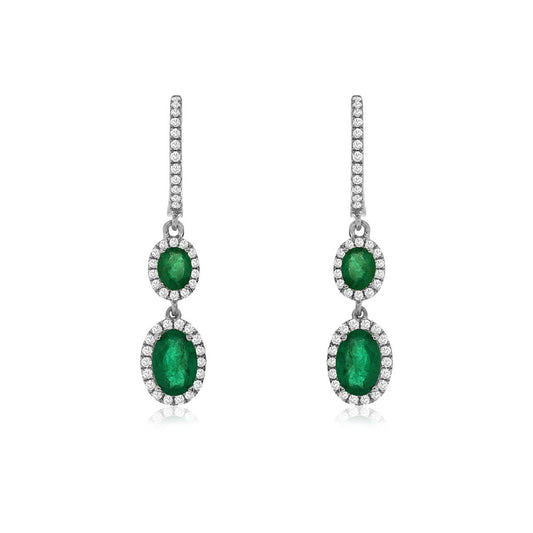 14K White Gold Emerald & Diamond Earrings