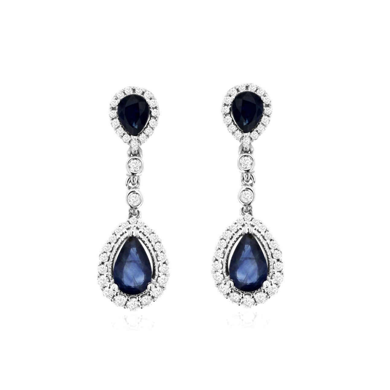 14K White Gold Sapphire & Diamond Earrings