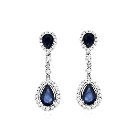14K White Gold Sapphire & Diamond Earrings