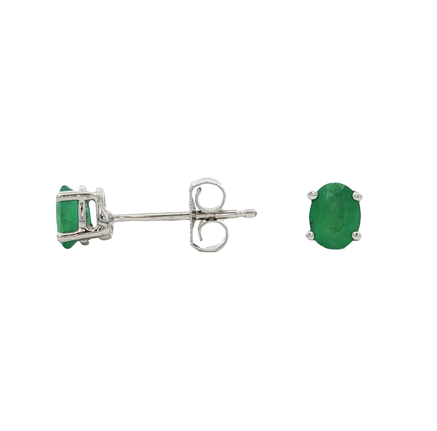 14K White Gold Oval Emerald Post Earrings