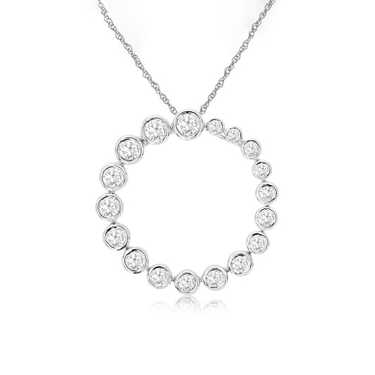 14K White Gold Graduated Diamond Circle Pendant