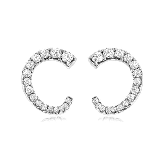 14K White Gold Open Diamond Hoop Earrings
