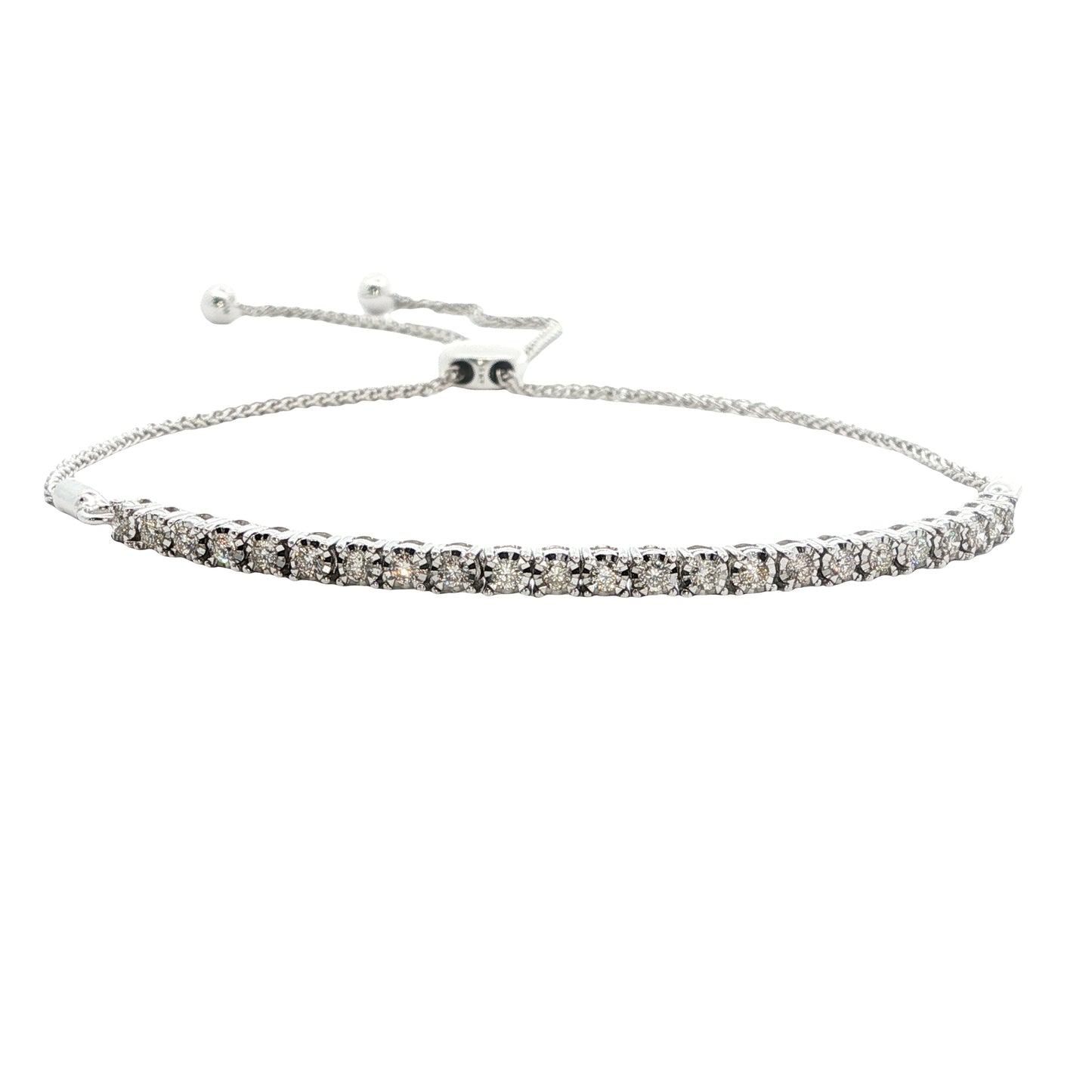 14K White Gold Diamond Bolo Bracelet