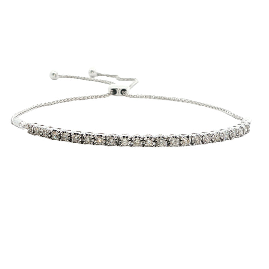 14K White Gold Diamond Bolo Bracelet