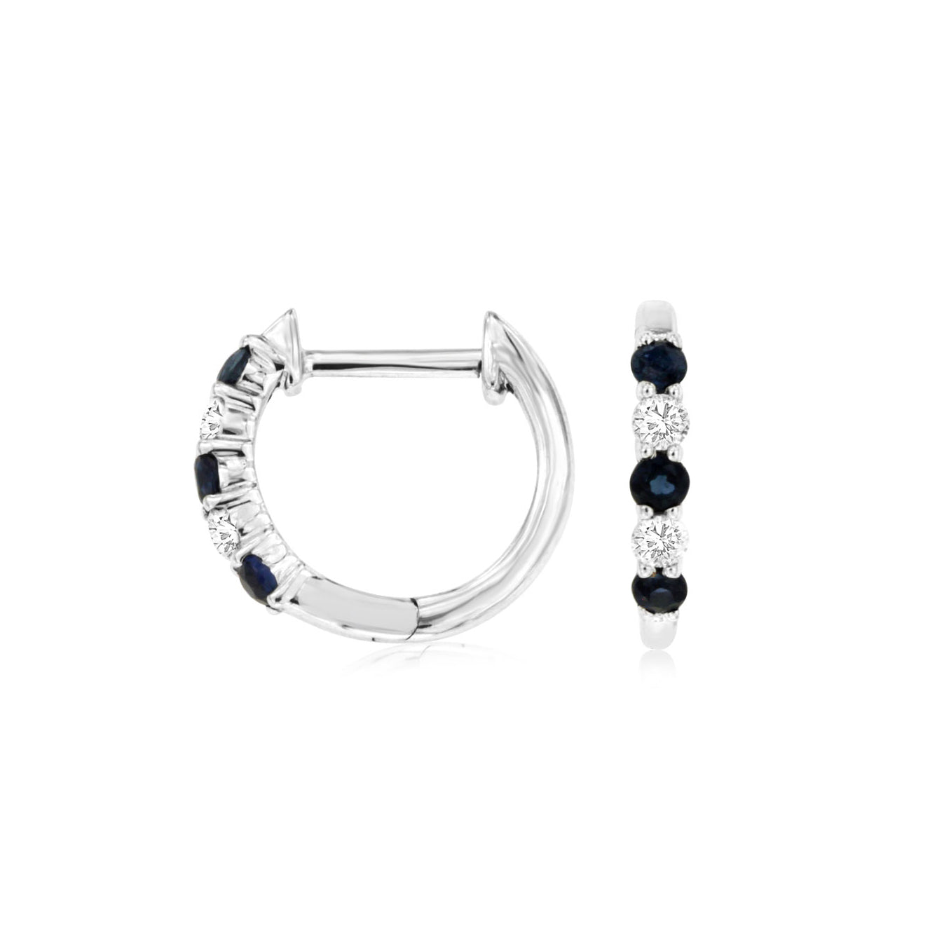 14K White Gold Petite Diamond & Sapphire Hoop Earrings