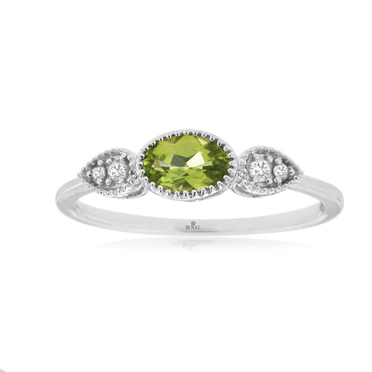 14K White Gold Peridot & Diamond Ring