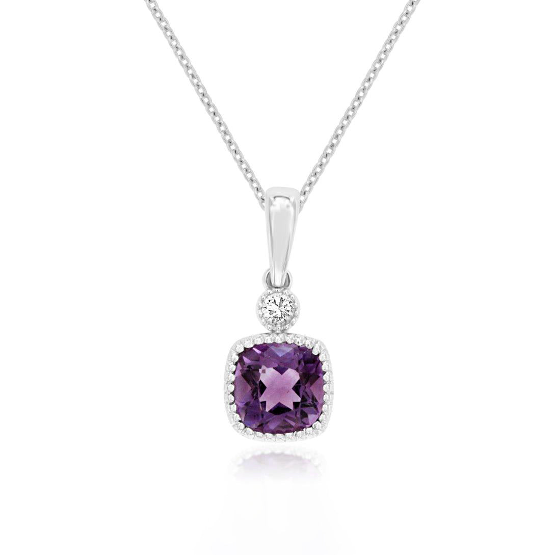 14K White Gold Amethyst and Diamond Necklace