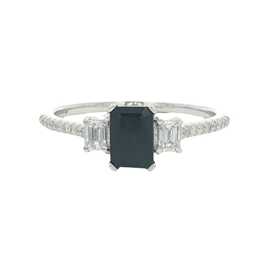 14K White Gold Sapphire & Diamond Ring