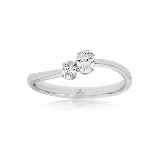 14K White Gold 2-Stone Oval Diamond Ring