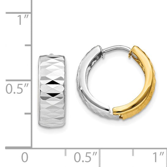 14k Gold Two-Tone 14.5mm Reversible Textured Hinged Hoop Earrings