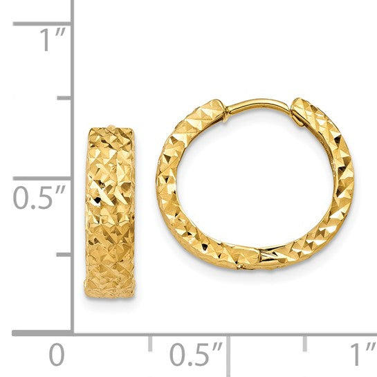 14k Gold 14mm Diamond Cut Hoop Earrings