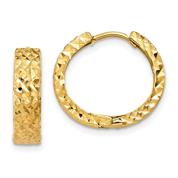 14k Gold 14mm Diamond Cut Hoop Earrings