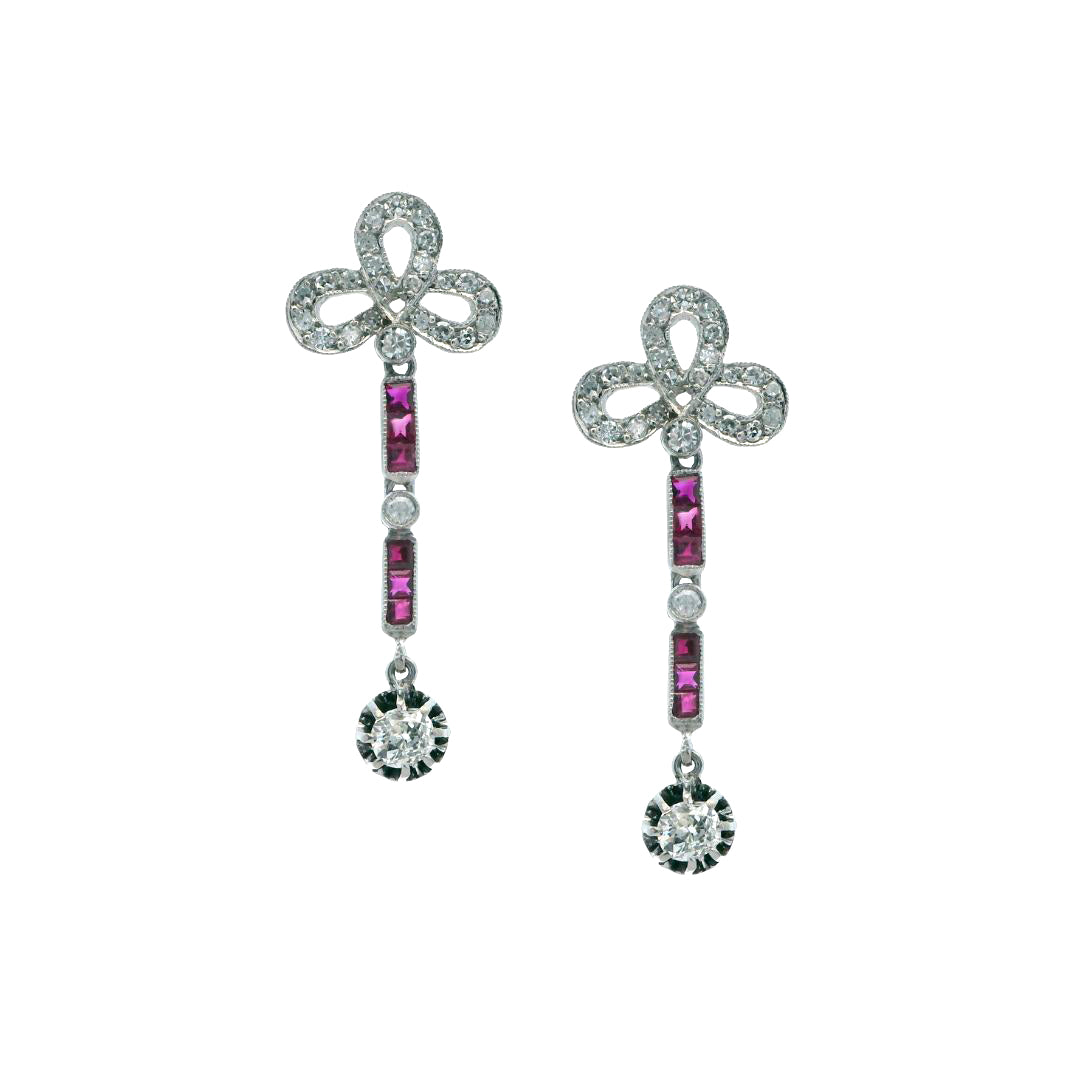 Estate Collection Art Deco Diamond Bow & Ruby Earrings