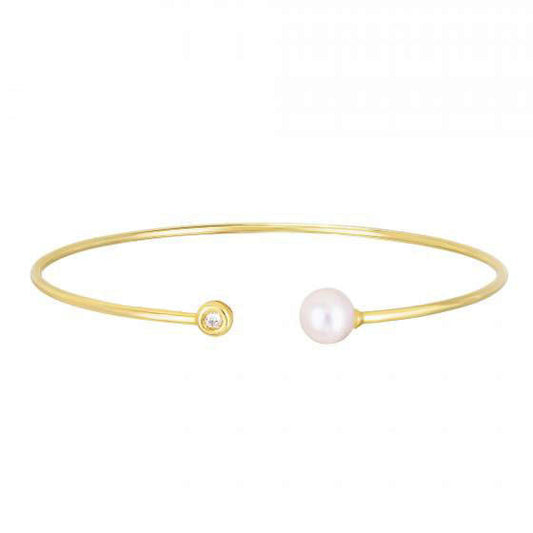 14K Yellow Gold Diamond & Pearl Cuff