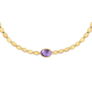 14K Yellow Gold Amethyst Mirrored Chain Necklace