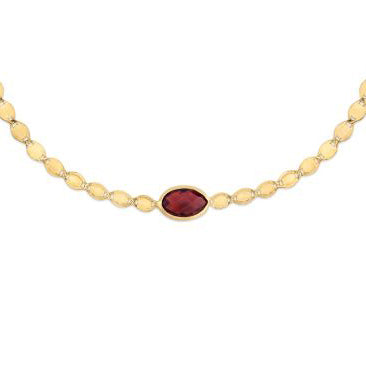 14K Yellow Gold Garnet Mirrored Chain Necklace