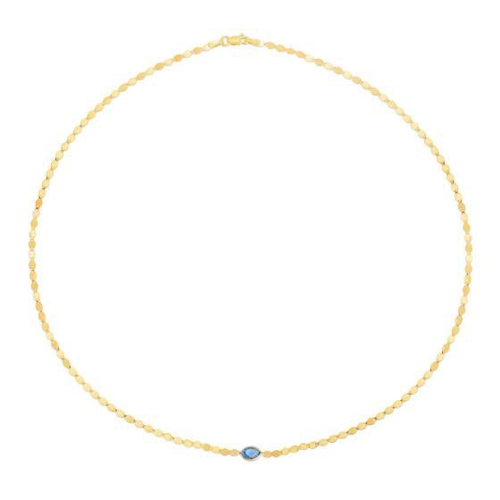 14K Yellow Gold Blue Topaz Mirrored Chain Necklace