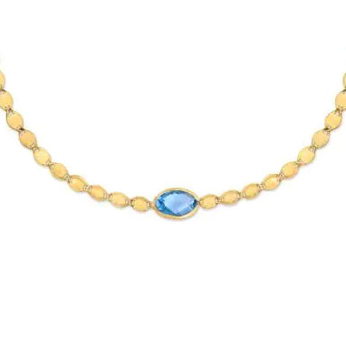 14K Yellow Gold Blue Topaz Mirrored Chain Necklace