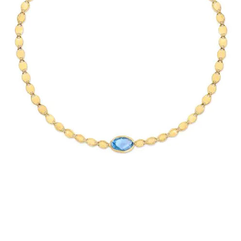 14K Yellow Gold Blue Topaz Mirrored Chain Necklace