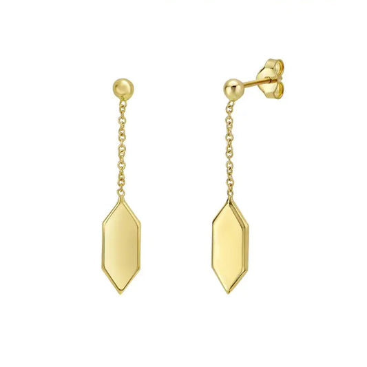 14K Yellow Gold Hexagon Drop Earrings