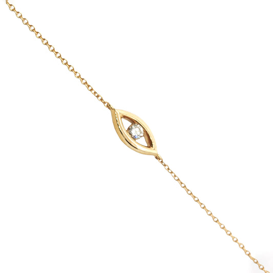 14K Yellow Gold Diamond Evil Eye Bracelet
