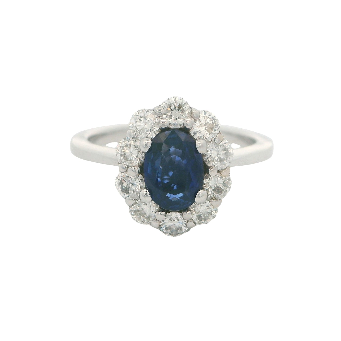 18k White Gold Oval Sapphire & Diamond Halo Ring