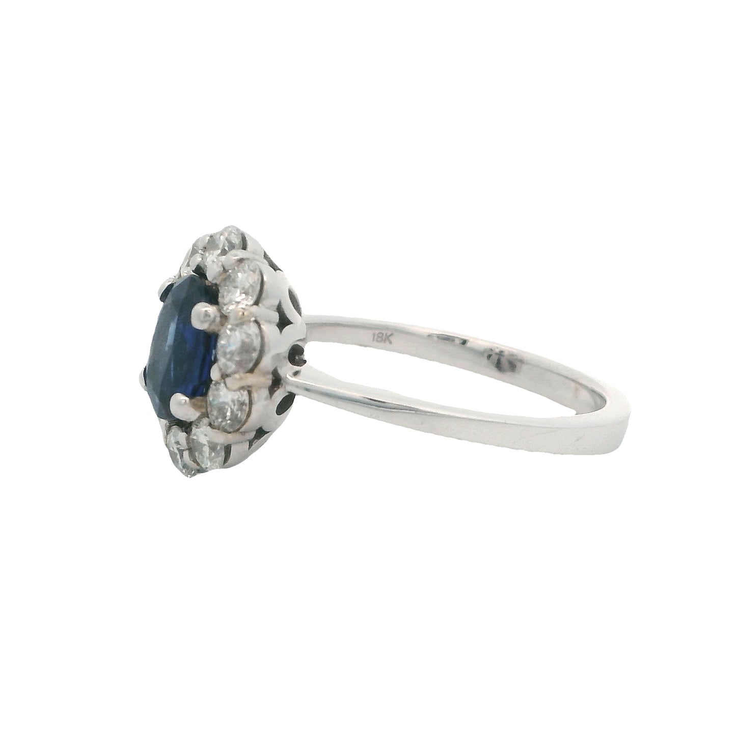 18k White Gold Oval Sapphire & Diamond Halo Ring