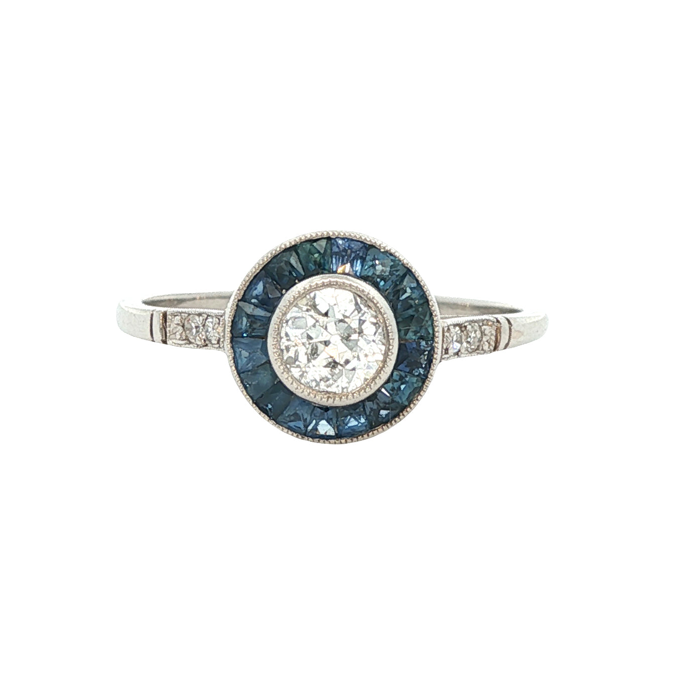 Estate Collection Art Deco Diamond & Sapphire Halo Ring