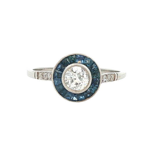 Estate Collection Art Deco Diamond & Sapphire Halo Ring