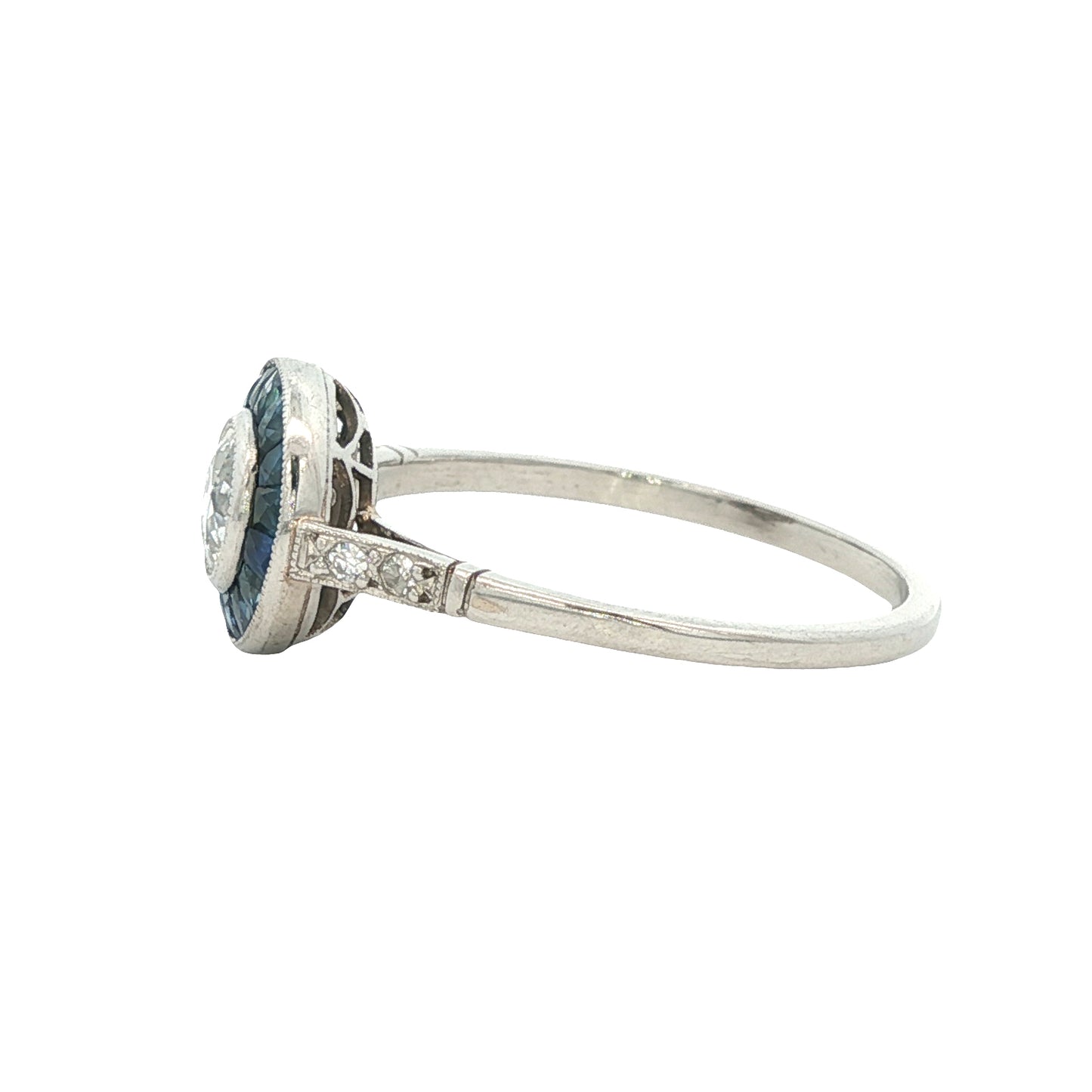 Estate Collection Art Deco Diamond & Sapphire Halo Ring