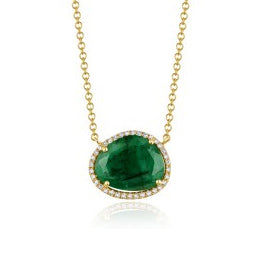 14K Yellow Gold Emerald & Diamond Necklace