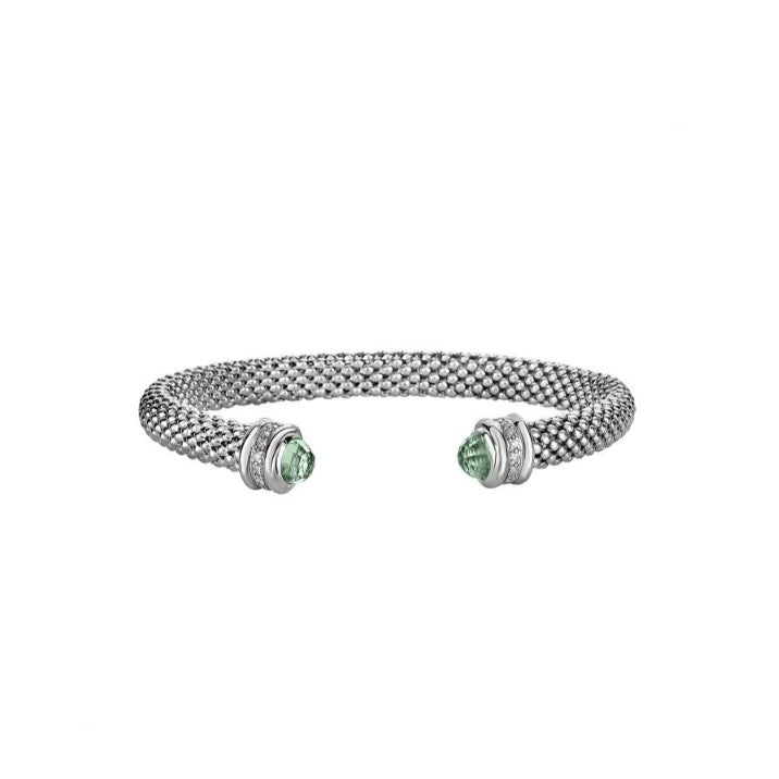 Phillip Gavriel Collection Sterling Silver Cuff with Green Amethyst & Diamonds