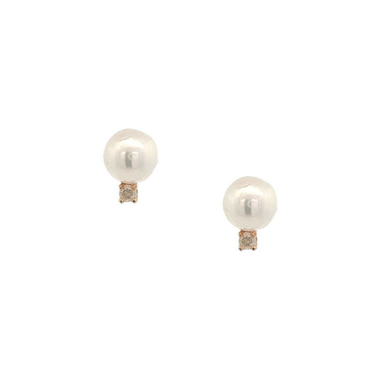 14k Gold Pearl & Diamond Stud Earrings